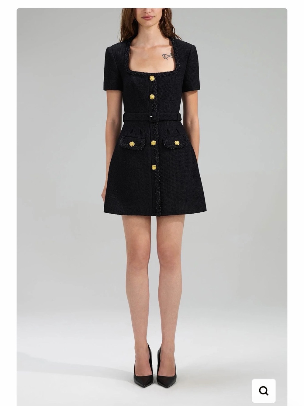 Self portrait belted embellished woven mini dress black size 8